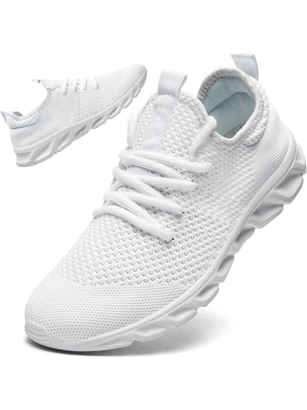 Men's All White Slip On Athletic Mesh Workout Breathable Running Casual Sneaker